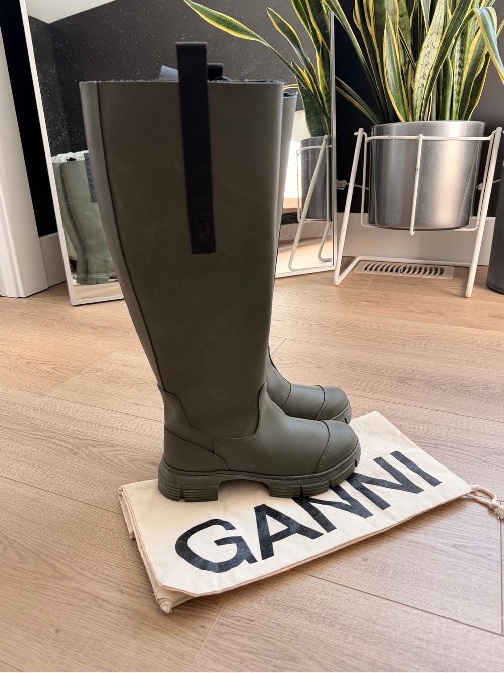 GANNI Recycled Rubber Country Boot -  Olive Green Sz 7